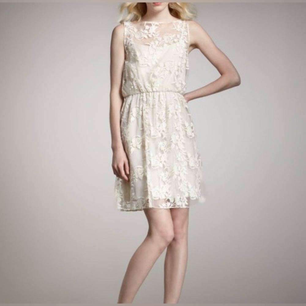 Alice + Olivia ivory Embroidered Lace Overlay Dress fairy feminine